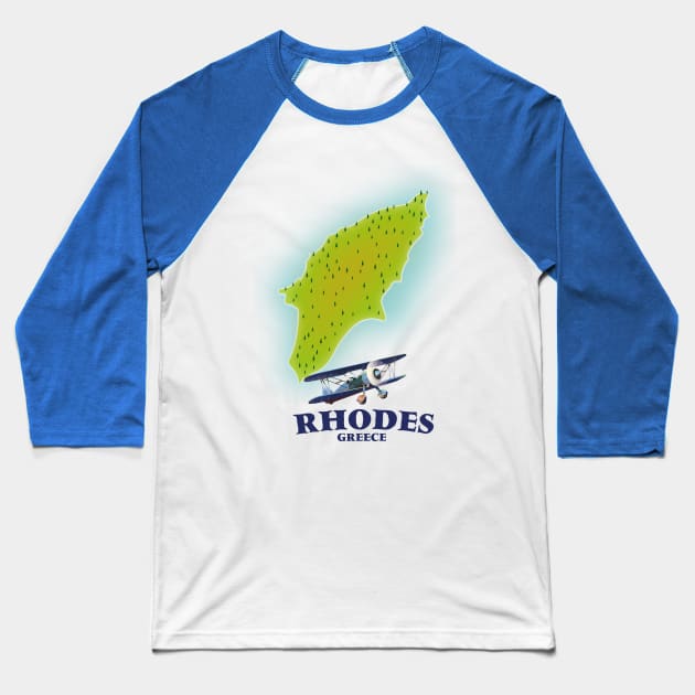 Rhodes, Greece island map Baseball T-Shirt by nickemporium1